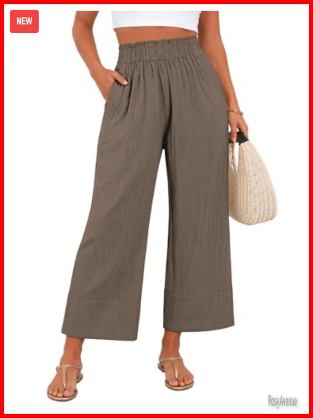 Womens Linen Wide Leg Cropped Palazzo Pants Lightweight Casual with Pockets